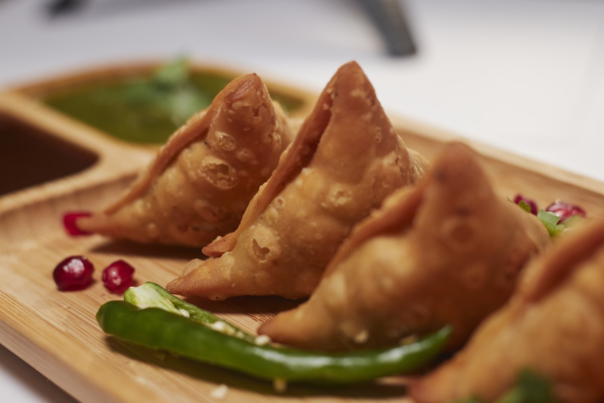 Golden fried snack with chutney
